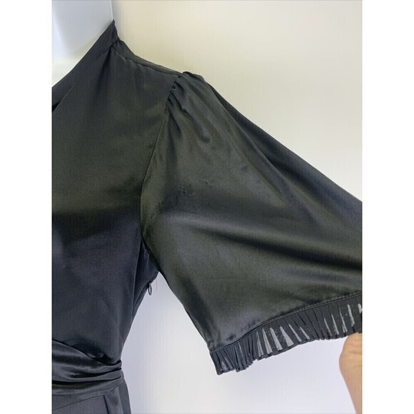 BOGO BCBGMaxazria Silk Dress Black Short Pleated Sleeves Tie Wrap Around Medium - Picture 5 of 14